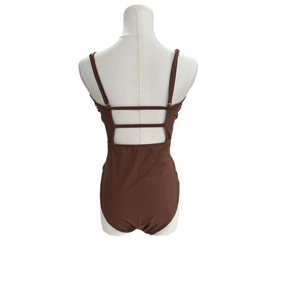 Cupshe Brown One Piece Swimsuit Ruched Tummy Control Summer Beachwear Chic - Picture 7 of 8